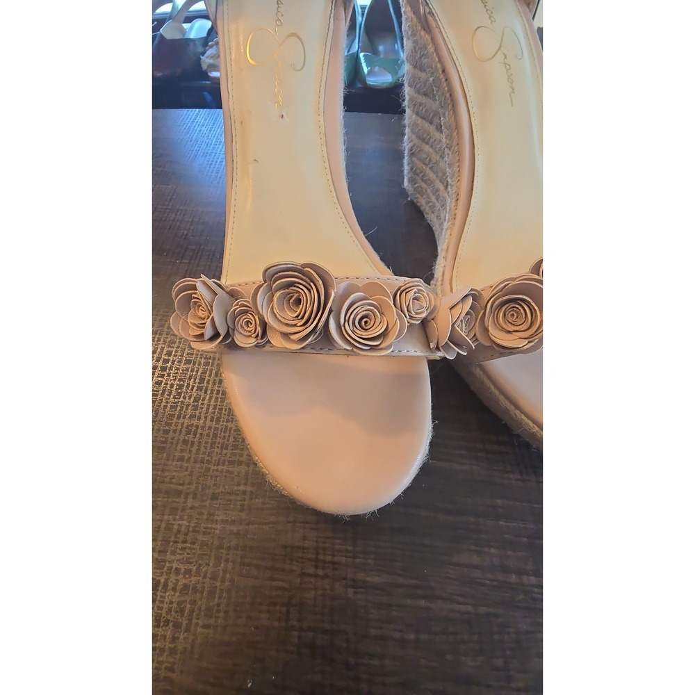 Jessica Simpson Pink Floral Espadrille Wedge Sandals Womens 10 Zip Back Heel - Picture 3 of 6